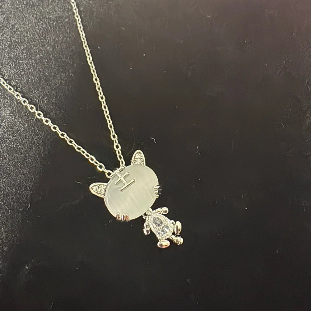 Cat Pendant Necklace – Cute Silver Cat Jewelry with Crystal Accents,
